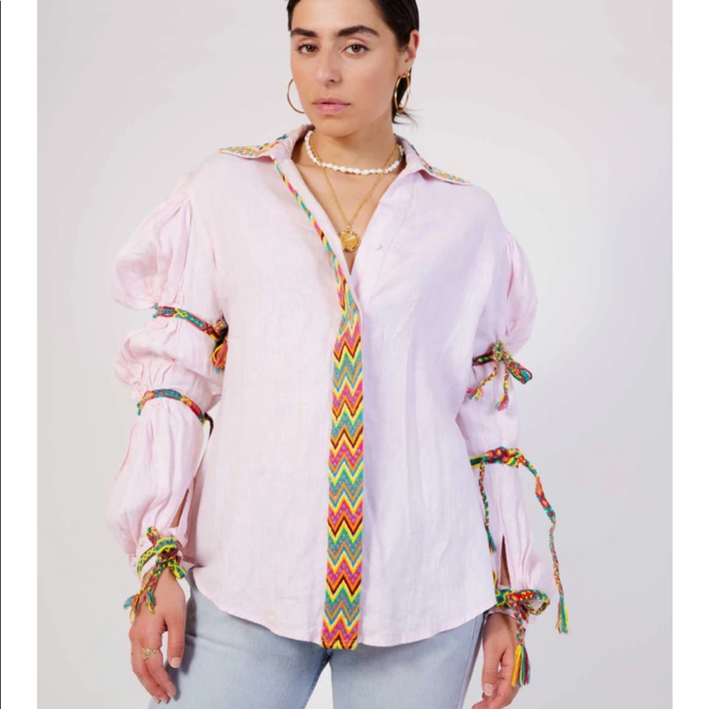 Mochi Lillian embroidered linen top